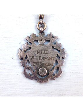 Antique 1913 John Wind W.Lienfant 2nd Bowling Medal Pendant Necklace With Ornate